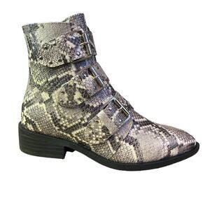 NEW Steve New York Gray  multi snake Print Biker Belted Booties 6.5us